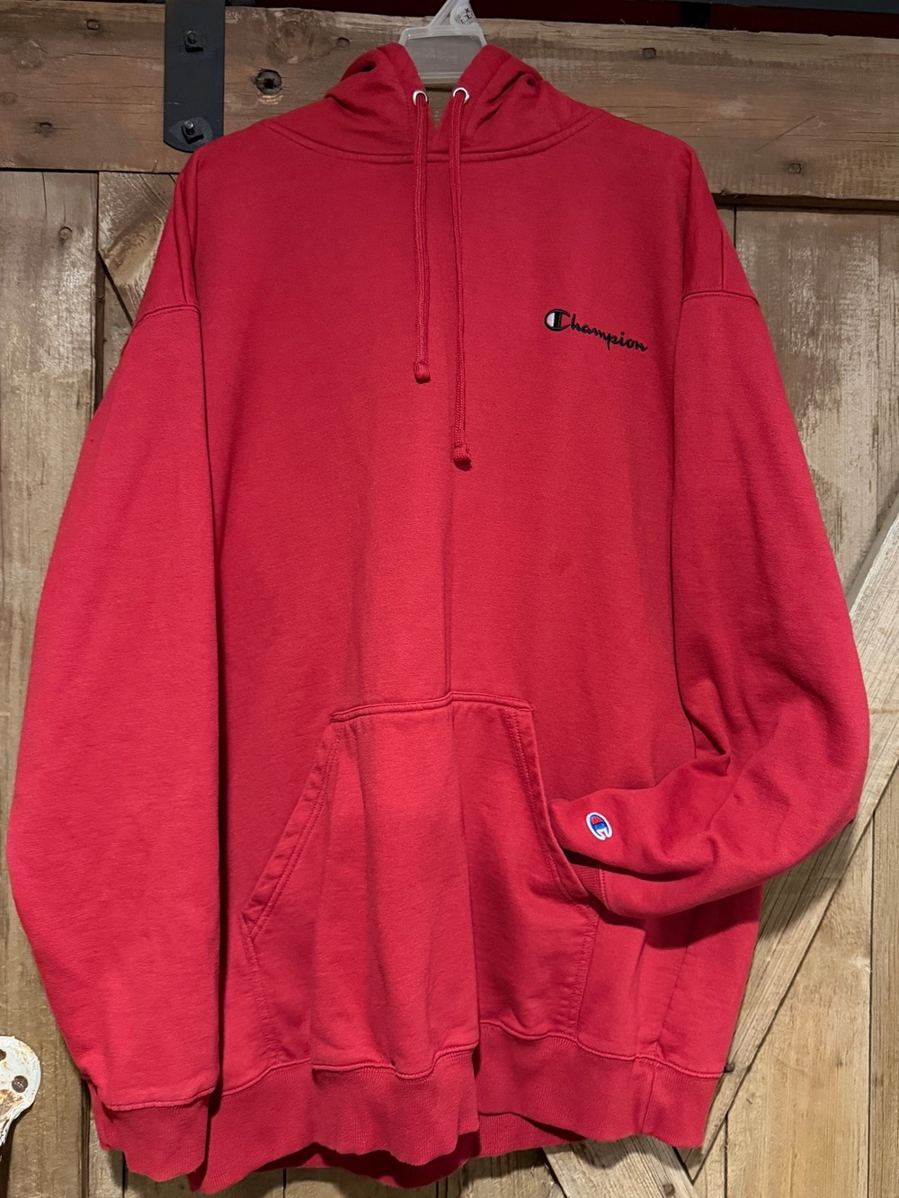 Champion Red Pullover Hoodie with Embroidered Logo